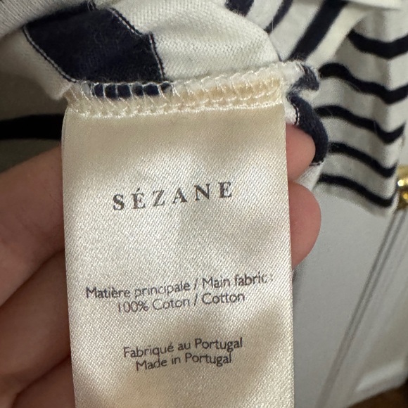 Sezane Cream and Navy Striped Long Sleeve Top - Picture 3 of 3